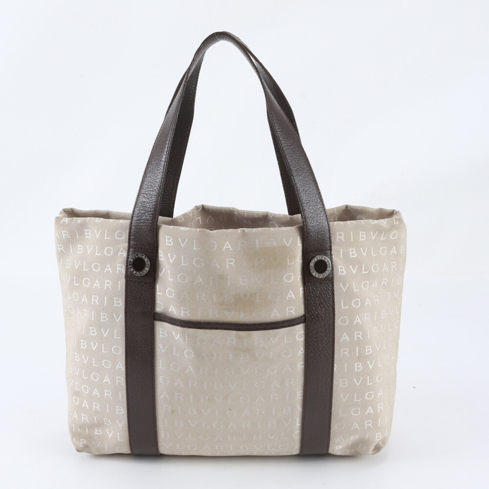 Bvlgari Logomania Leather Canvas Tote Bag Handbag Shoulder for Men